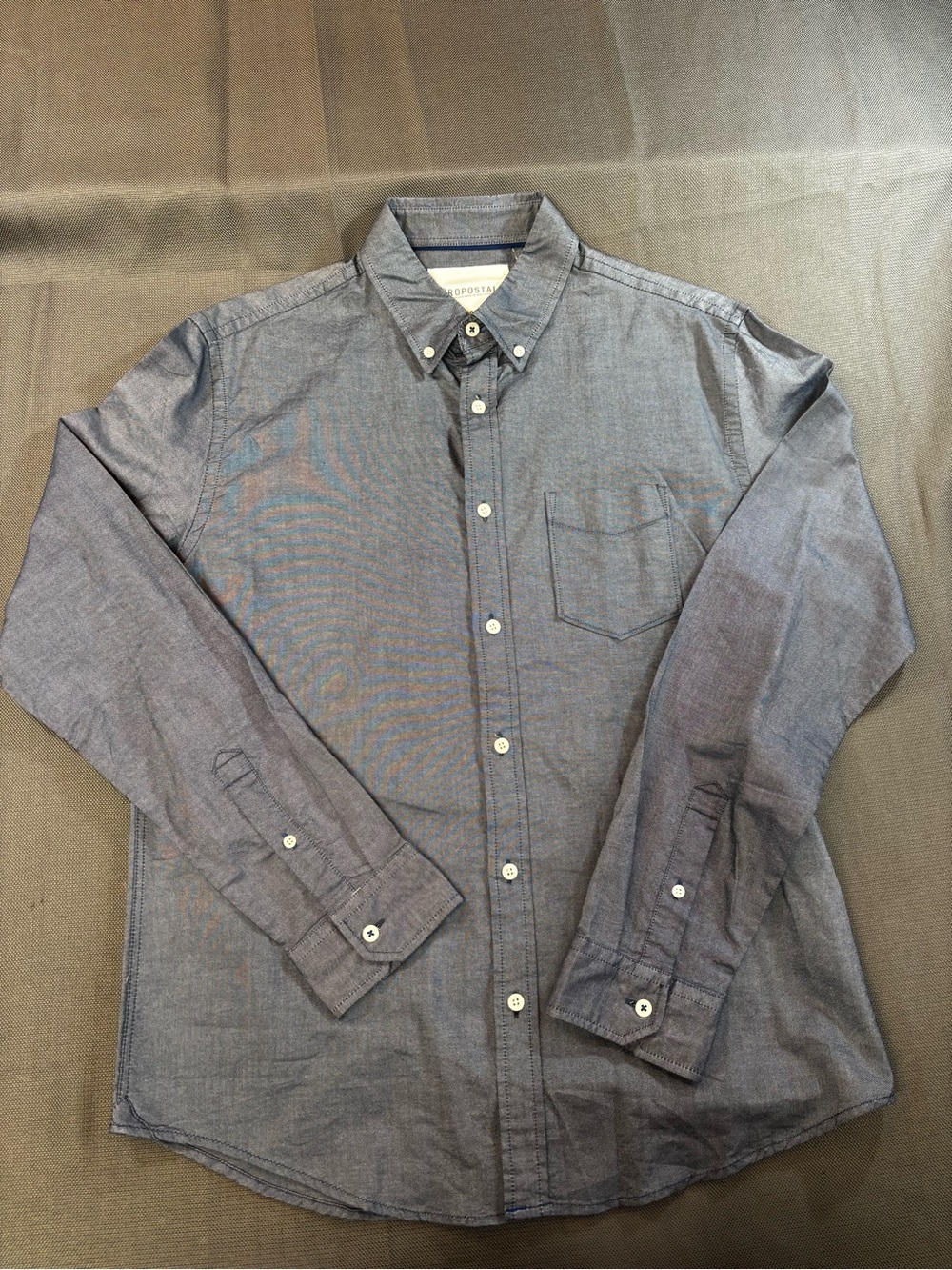 Aeropostale Men's Button-Down Chambray Shirt - Blue, long sleeve size medium